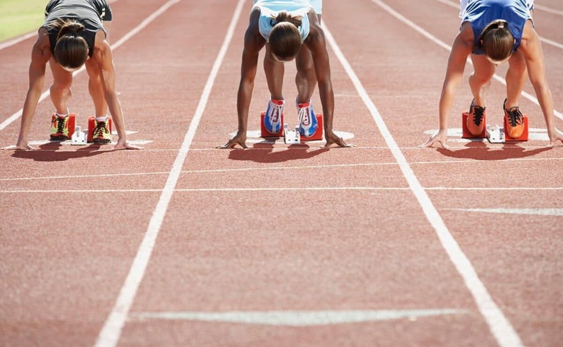 Runners in starting blocks