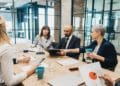Business team discusses a business plan in the office