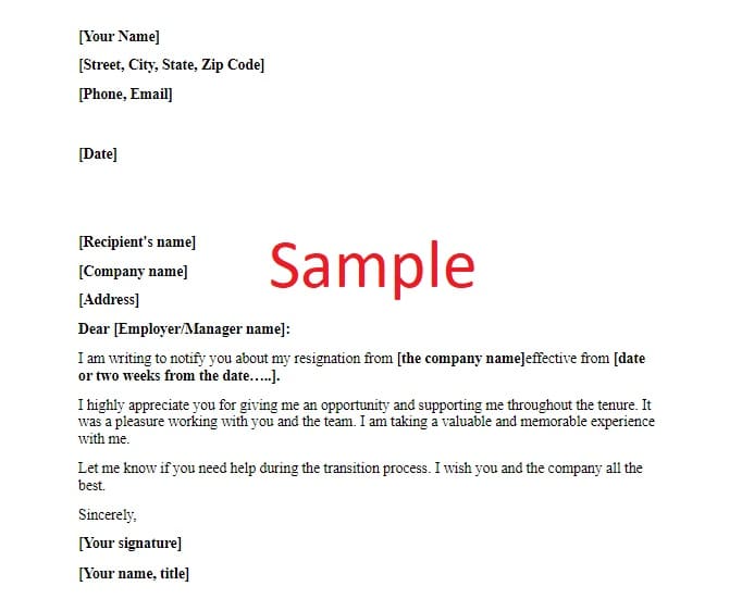 two-week notice letters sample