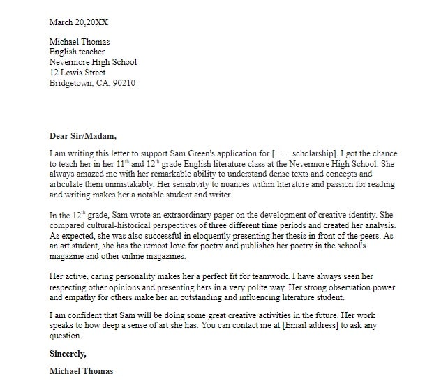 40 Amazing Scholarship Recommendation Letter Samples
