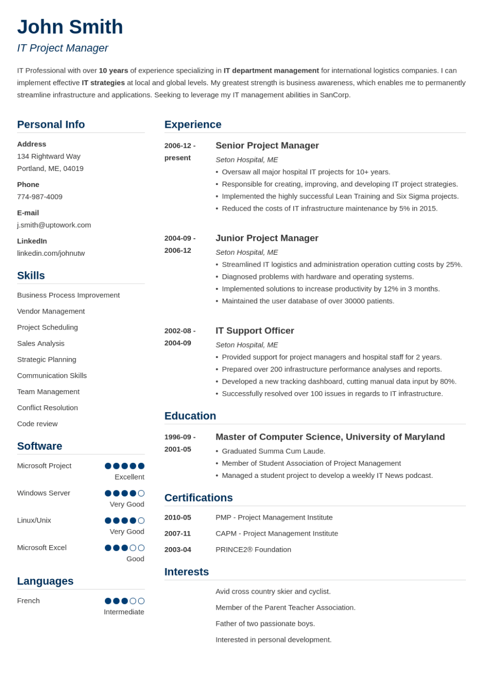 Simple resume template example