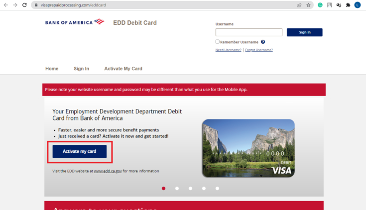 Bank of America Debit Card Website