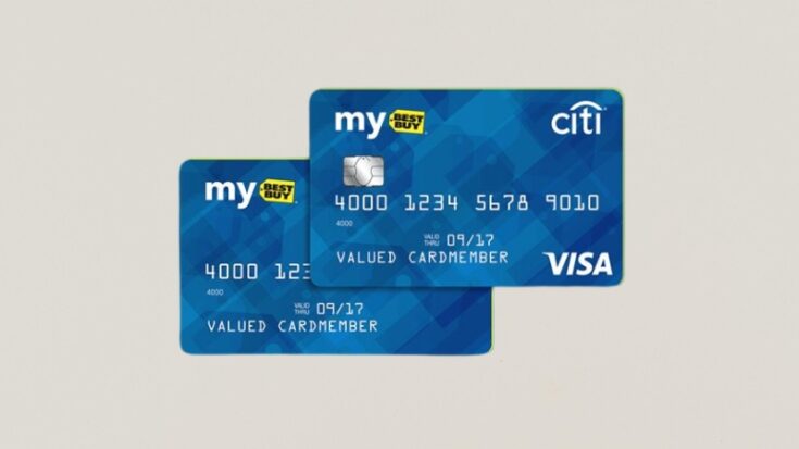 Two My Best Buy credit cards shown side by side, including the store card and the Visa version issued by Citi