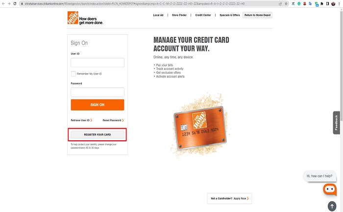 home depot register