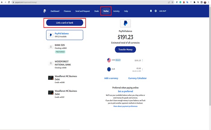 link bank paypal