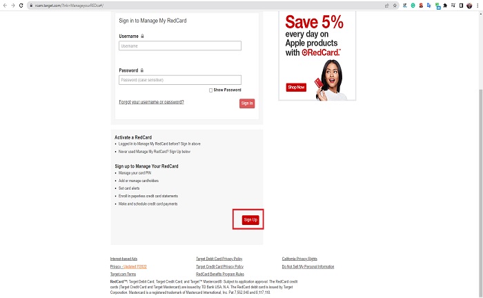 Target Credit Card Payment and Account Login