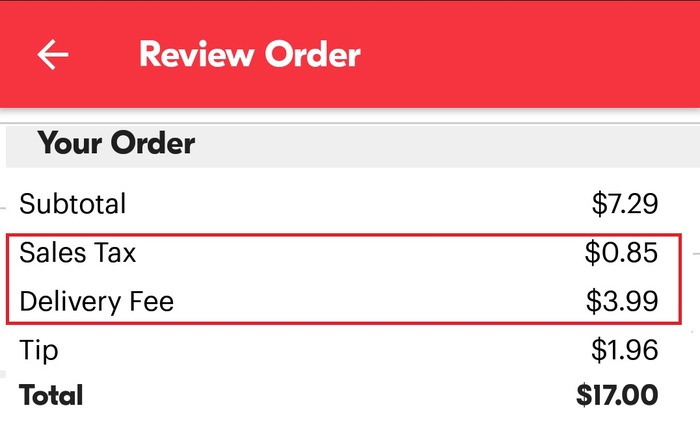 example additional taxes grubhub