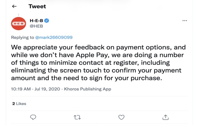 why heb does not take apple pay