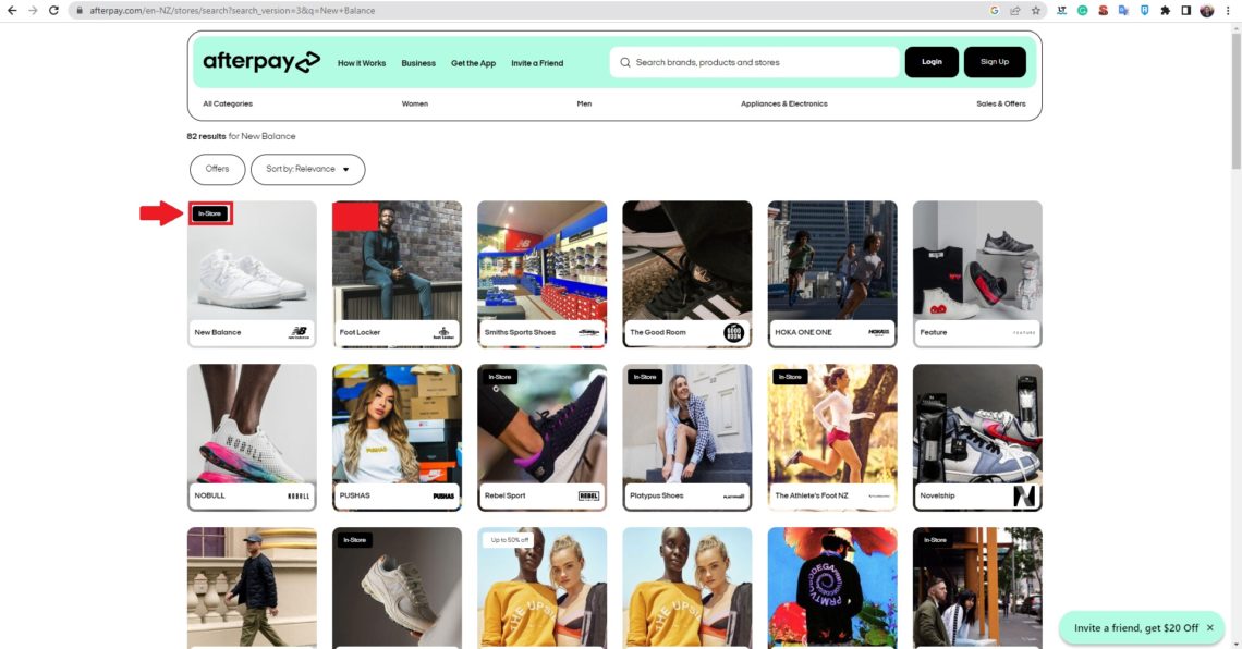 What sneaker stores offer Afterpay?