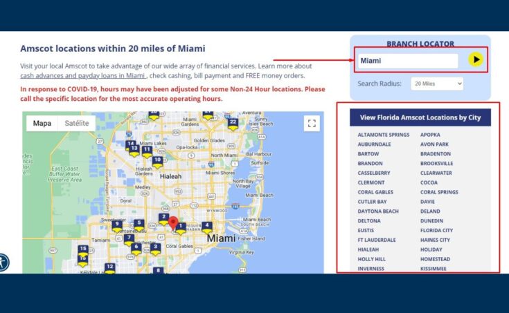 Tools to find the Amscot branch nearest you