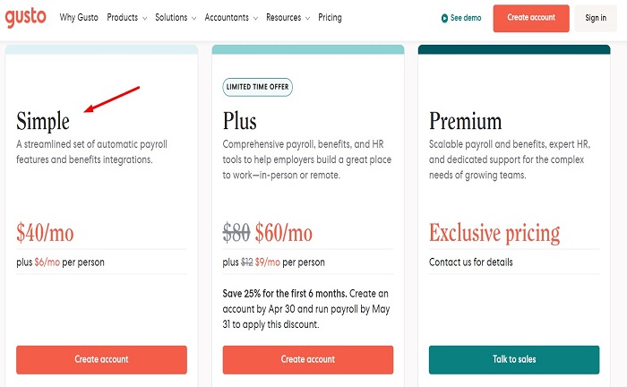 plan types gusto payroll account