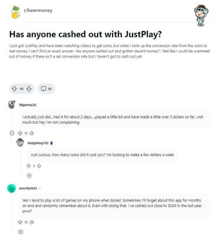 cashed justplay reddit