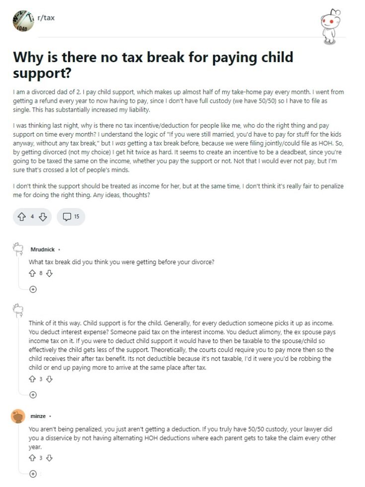 child support opinion tax deductible