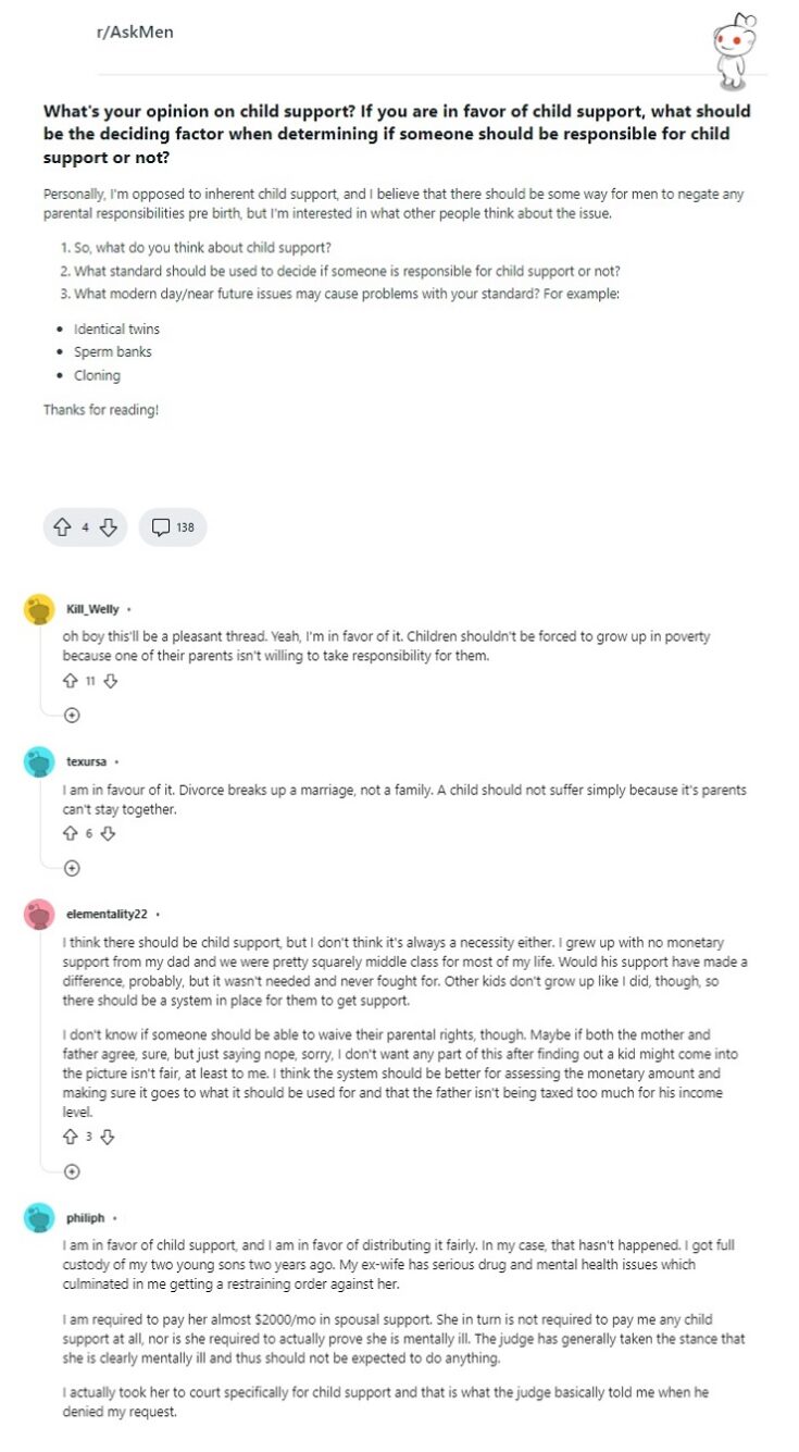 child support opinions reddit