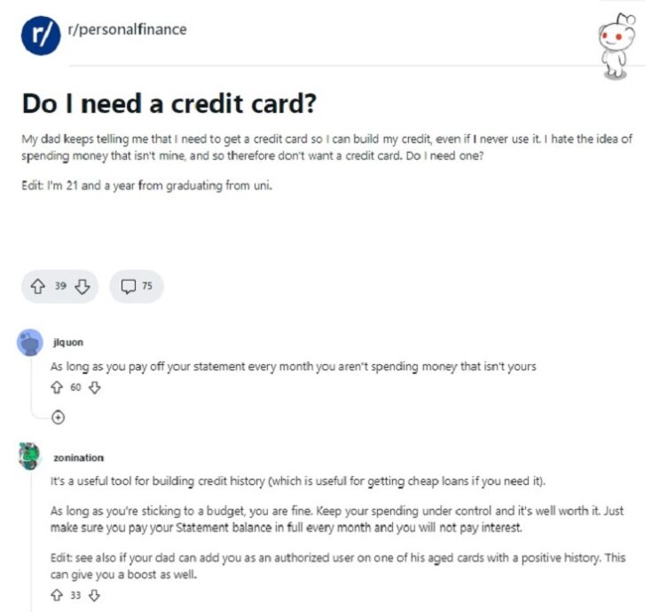credit card opinions reddit