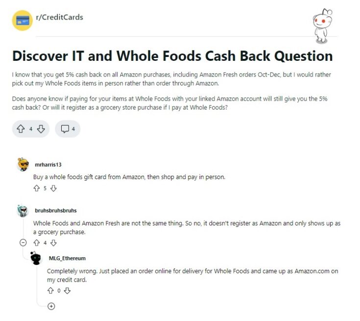 whole foods cash back opinion reddit