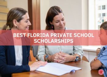 Mom and kid applying in an interview with the principal of a private school