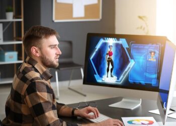 man designing a videogame