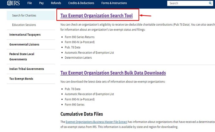 How to use the IRS charity search: Tax Exempt Organization