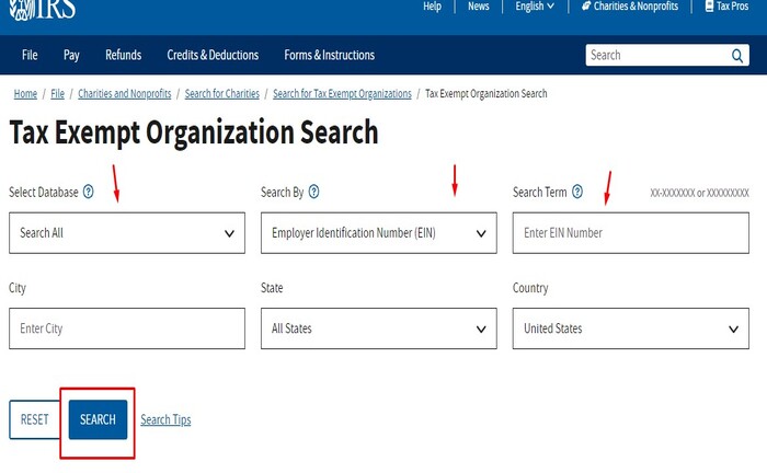How to use the IRS charity search