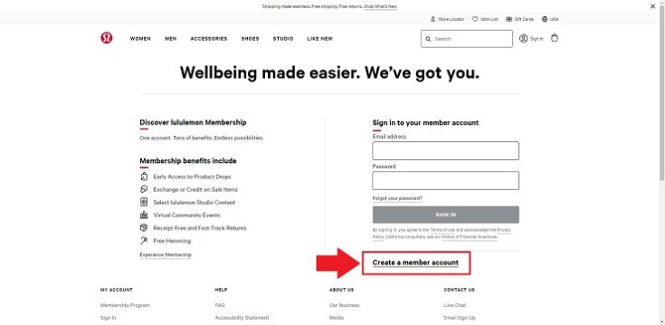 lululemon create account