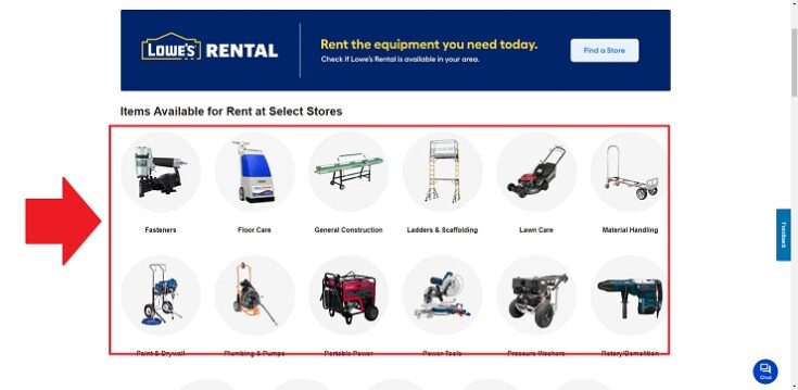 lowes rental categories