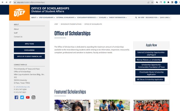 Utep Office of Scholarships Homepage