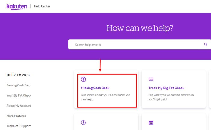 Rakuten Missing Cash Back