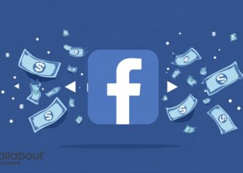 Facebook logo surrounded by floating dollar bills to represent earnings from views