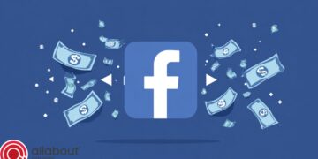 Facebook logo surrounded by floating dollar bills to represent earnings from views